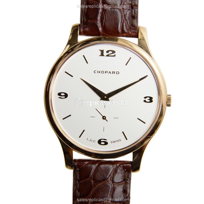 Chopard L.U.C 161920-5001 - Automatic 18kt Rose Gold - White Dial - Brown Alligator Buckle - Luxury Replica L.U.C Watch